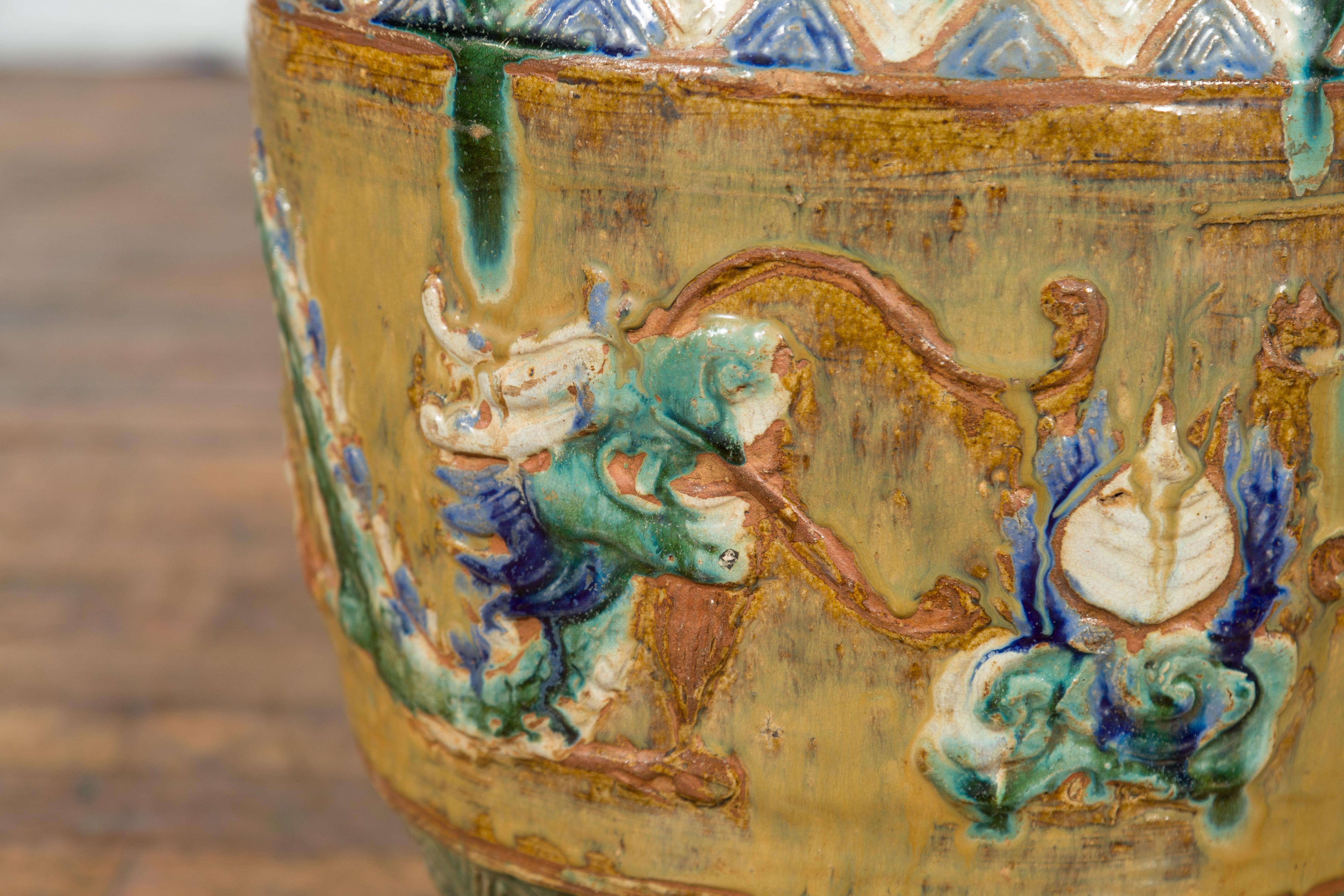 Annamese 17th Century Green Glazed Water Jar with Raised Dragon Motifs 9