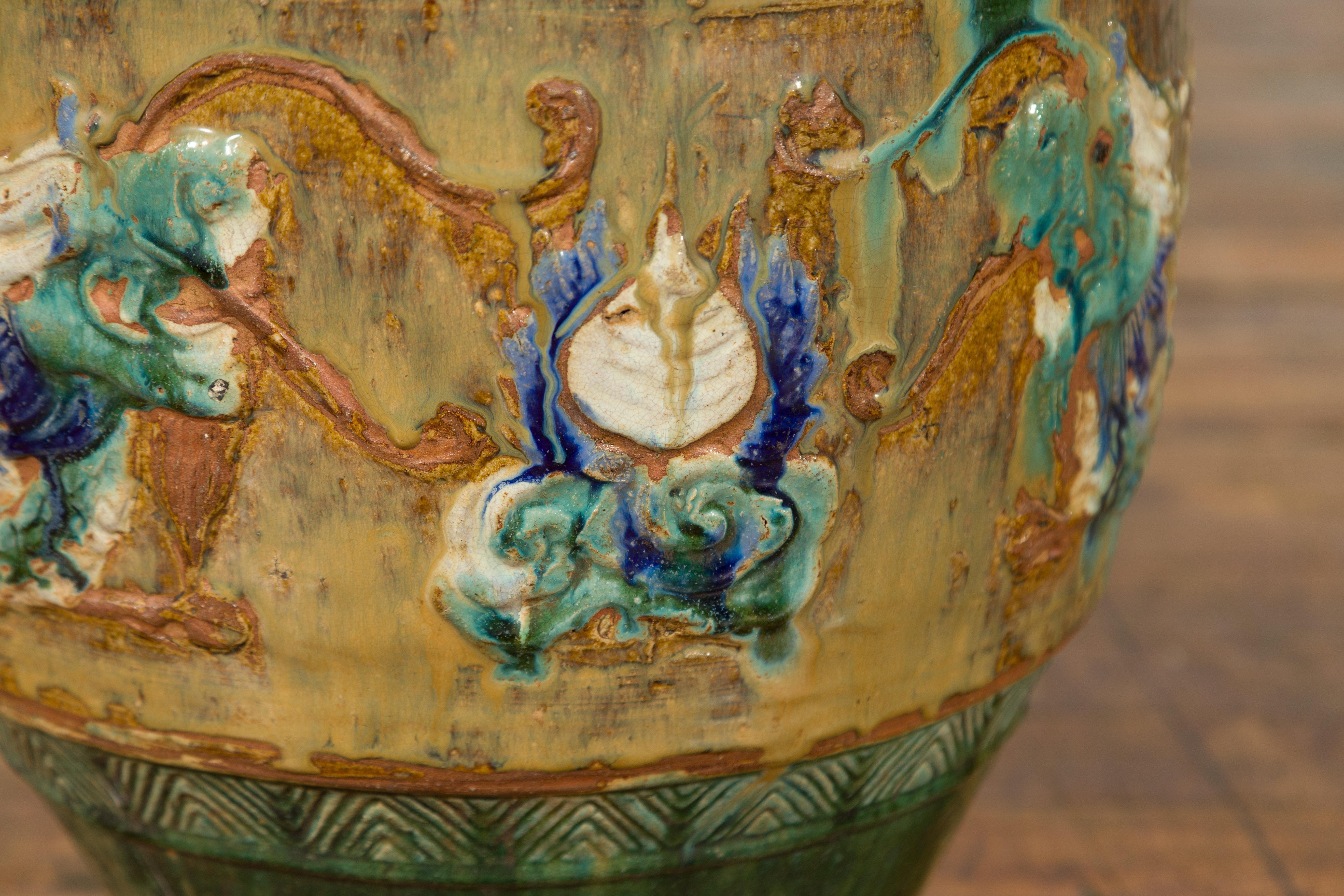 Annamese 17th Century Green Glazed Water Jar with Raised Dragon Motifs 10