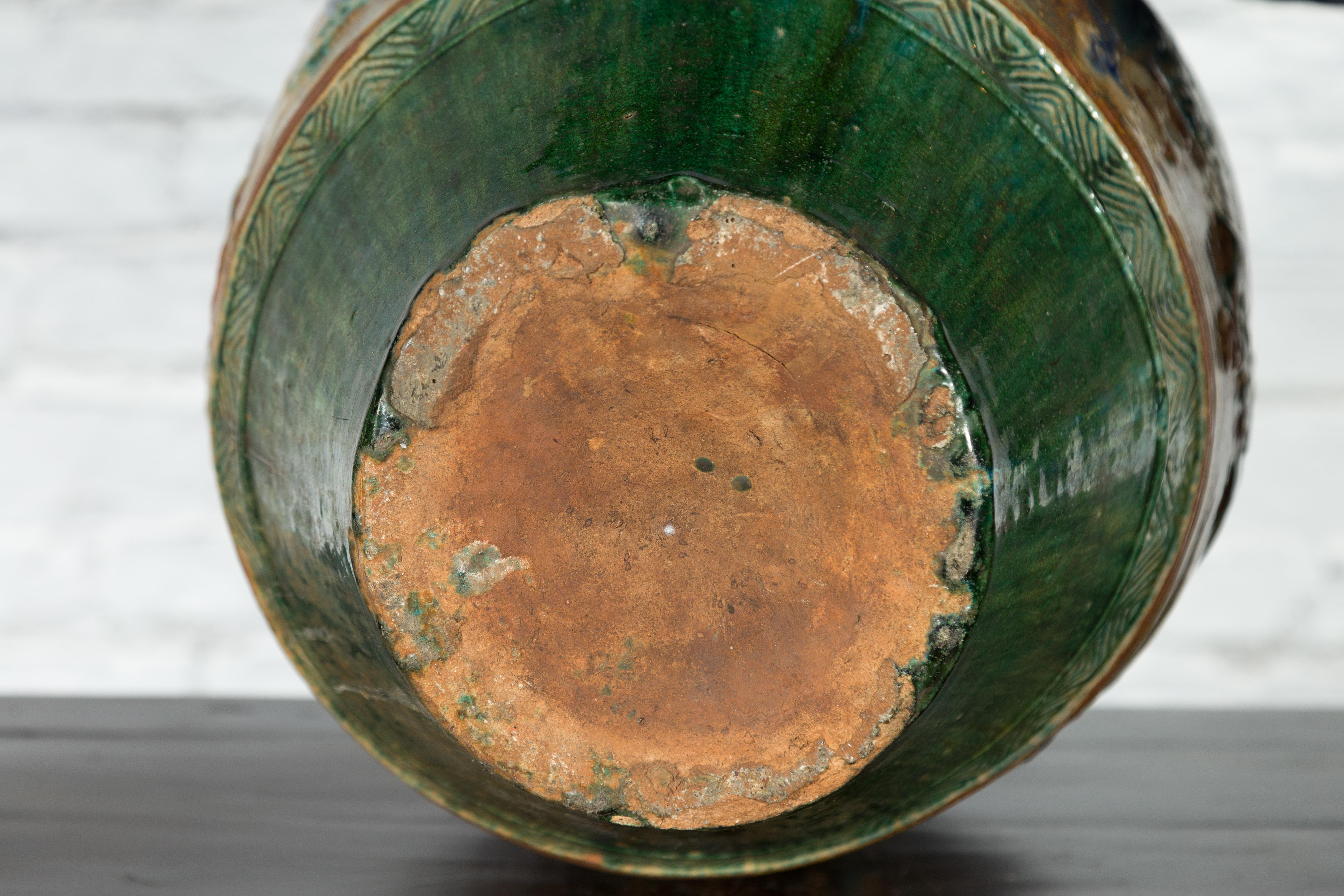 Annamese 17th Century Green Glazed Water Jar with Raised Dragon Motifs 12