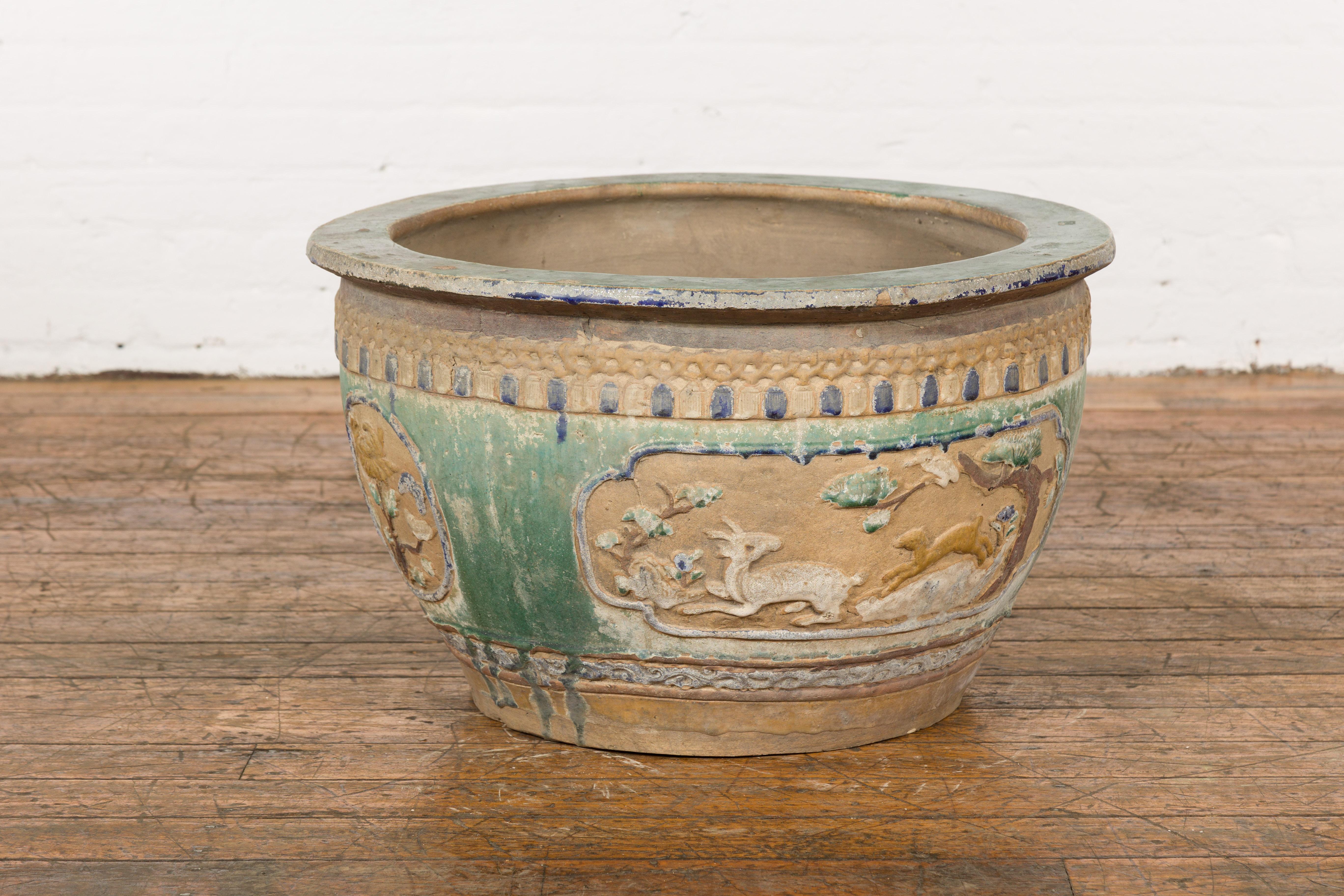 Annamese 19th Century Ceramic Planter with Green and Blue Glaze Décor 5