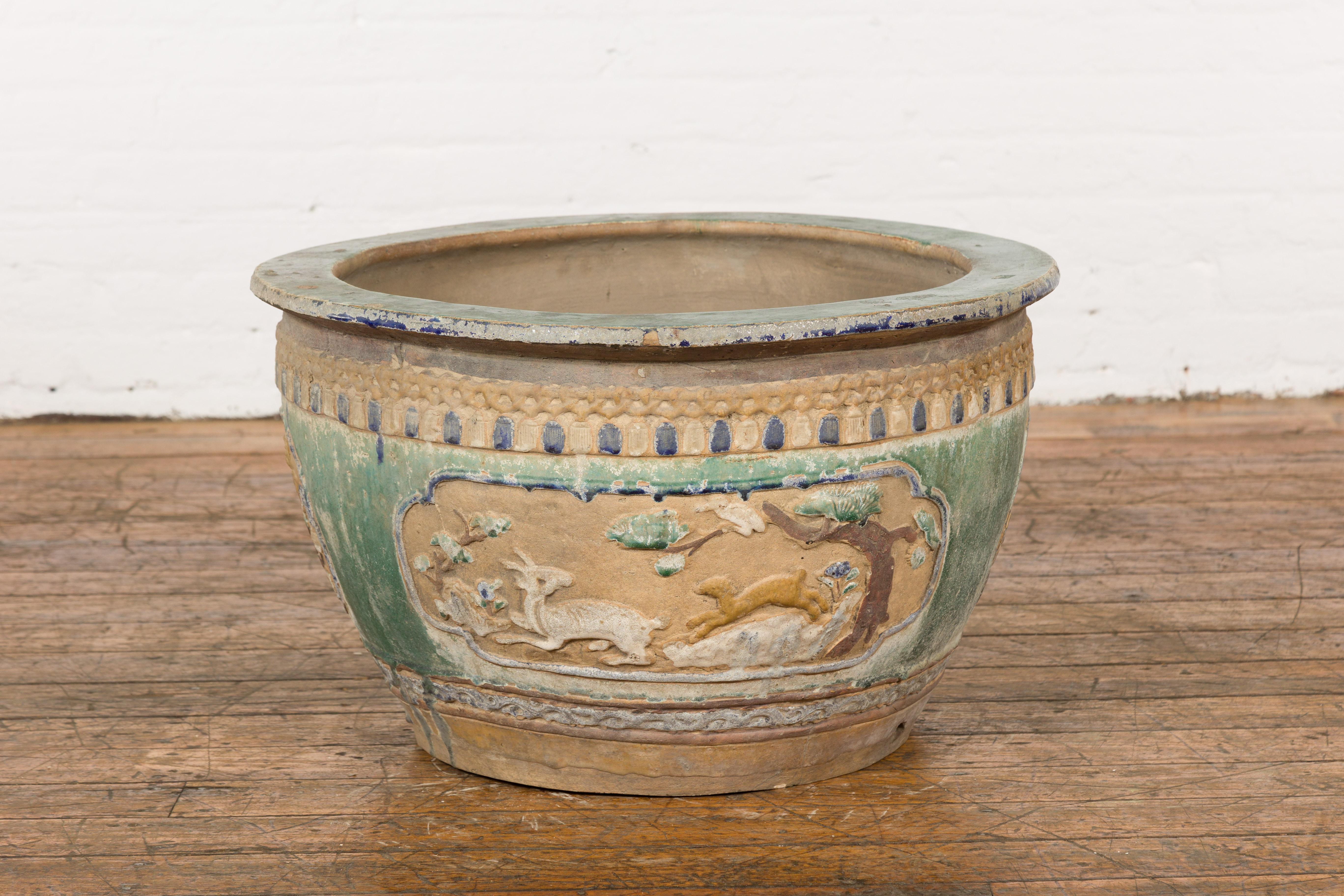 Annamese 19th Century Ceramic Planter with Green and Blue Glaze Décor 6