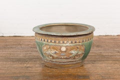 Annamese 19th Century Ceramic Planter with Green and Blue Glaze Décor