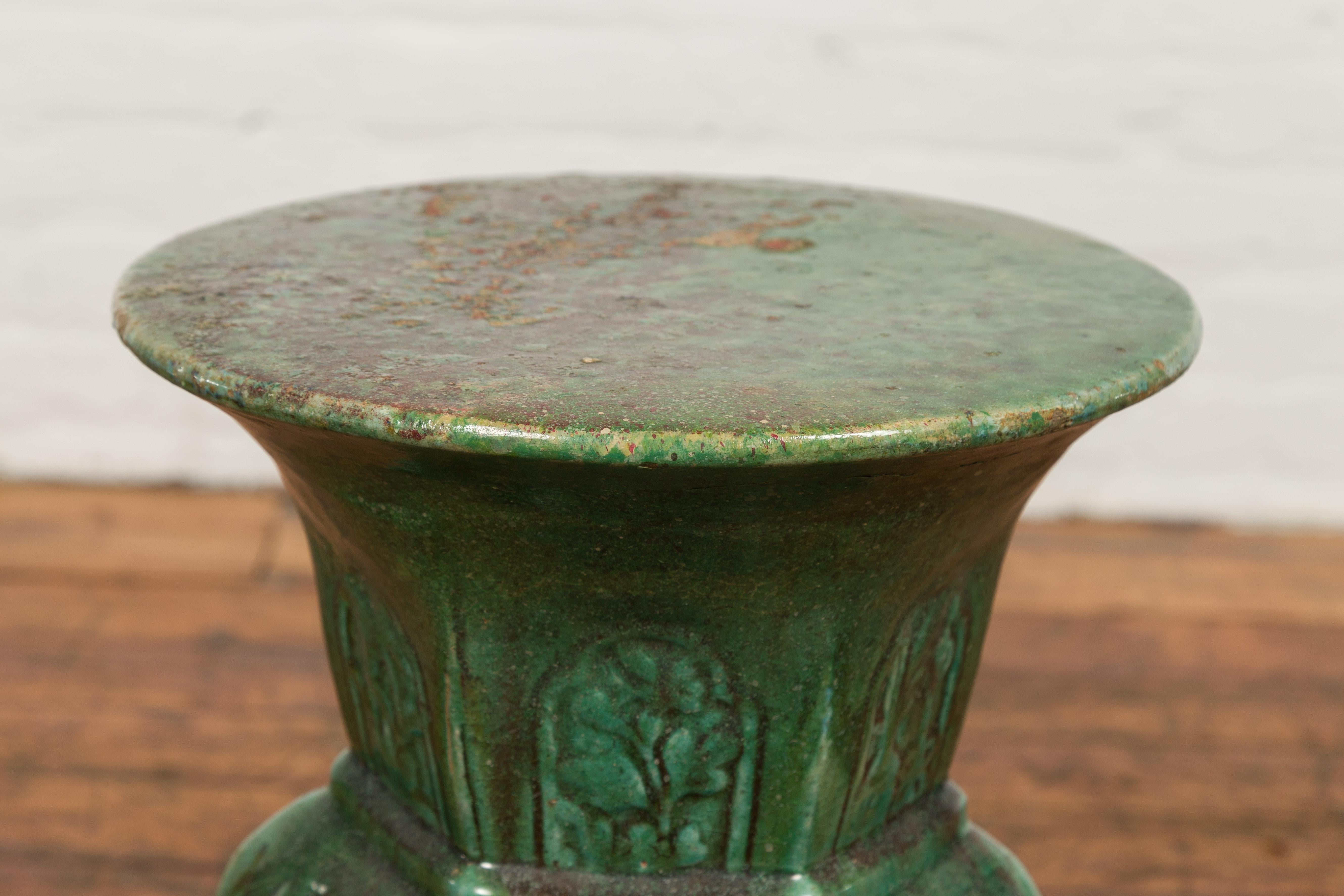 Annamese 19th Century Green Glazed Hourglass Garden Seat with Floral Décor 10