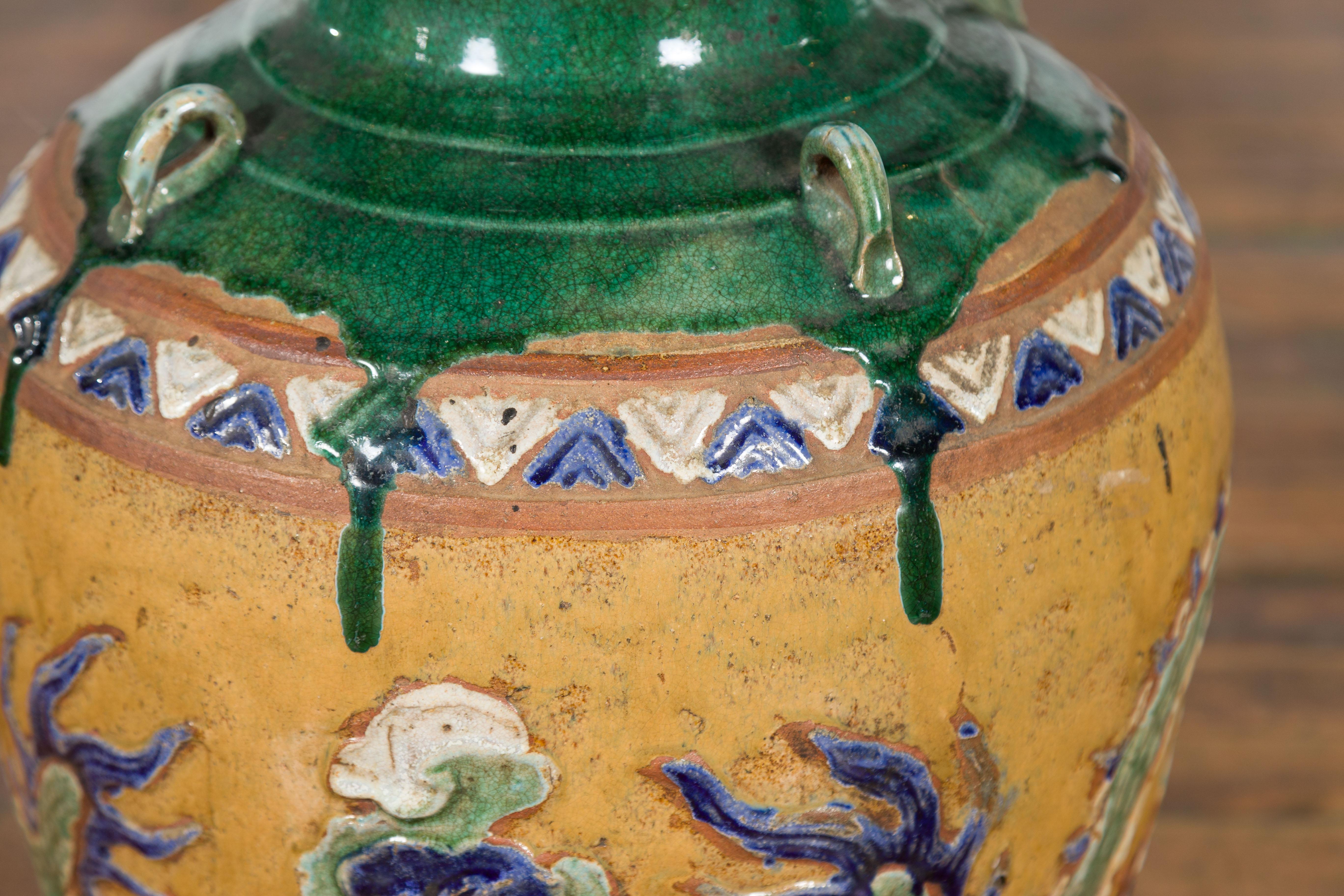 Annamese 19th Century Green Glazed Water Jar with Raised Dragon Motifs For Sale 8