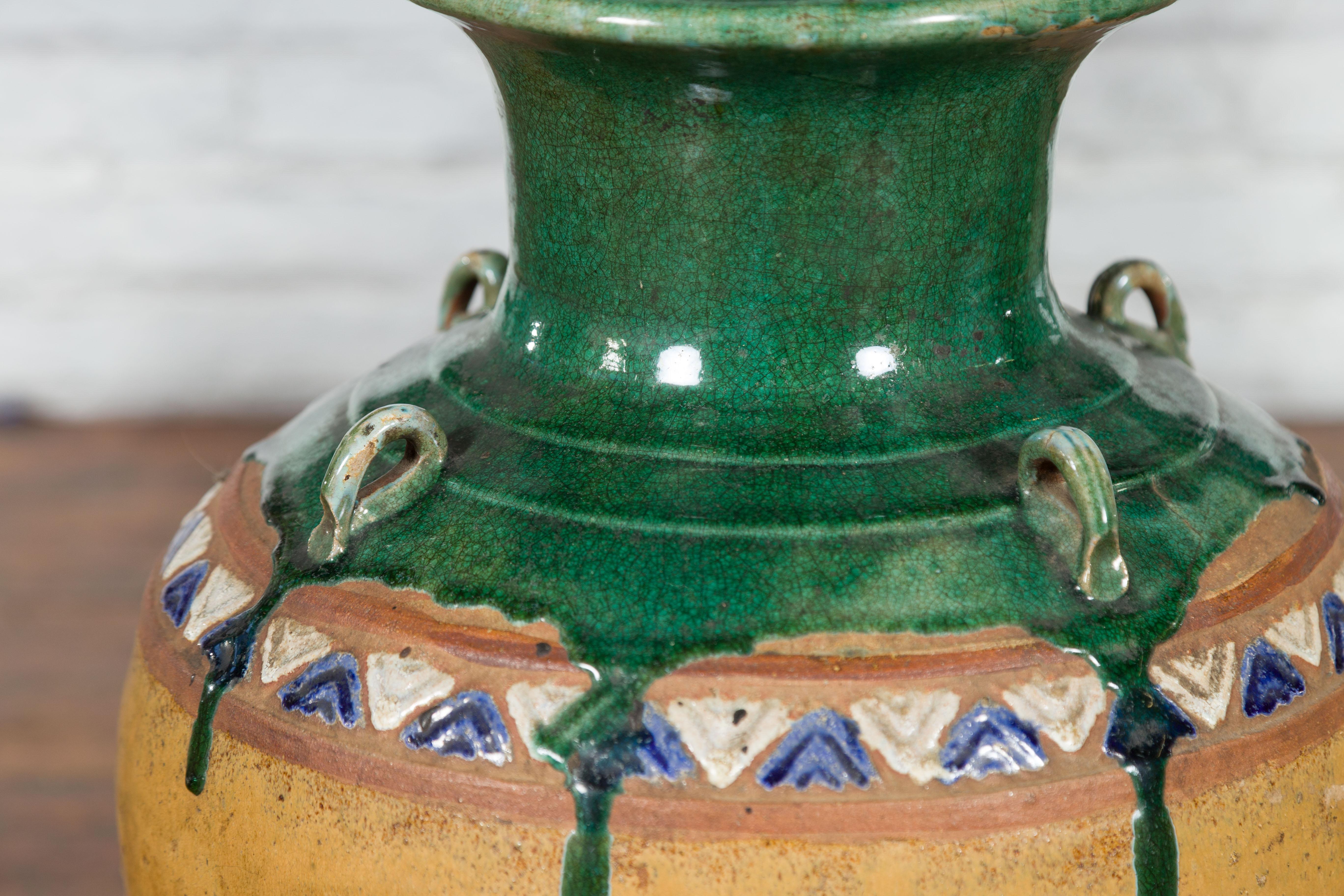 Annamese 19th Century Green Glazed Water Jar with Raised Dragon Motifs For Sale 9