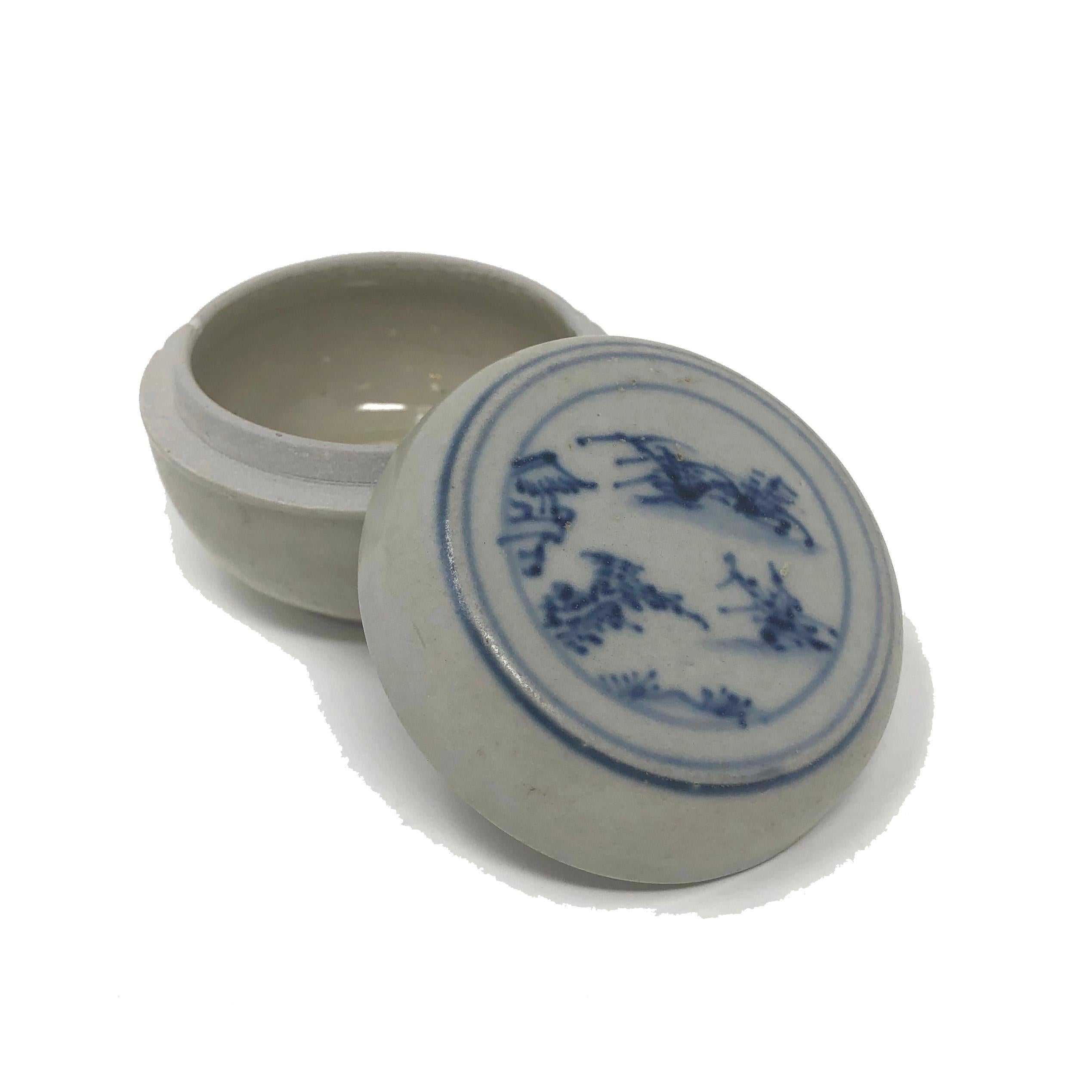 Fired Annamese Blue and White Ceramic Box, Chu Dau kiln, Vietnam For Sale