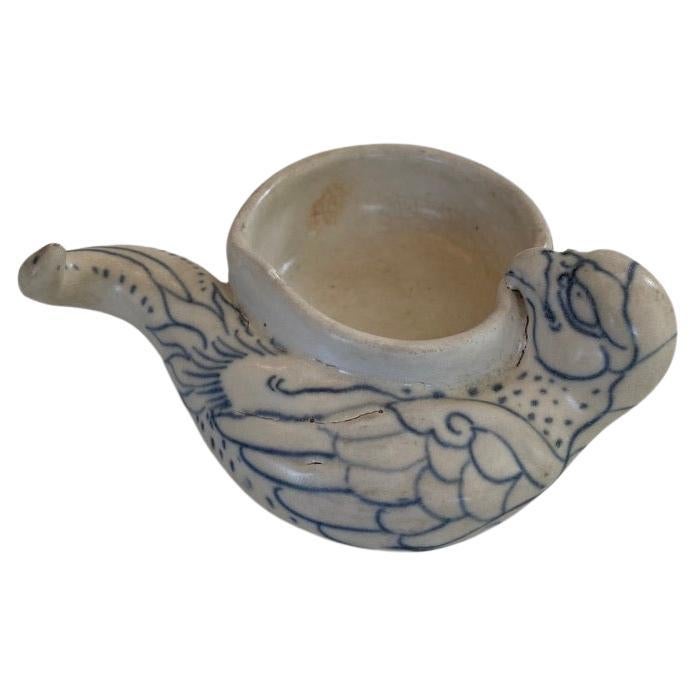 Annamese Blue and White Porcelain Brushwasher Held by Parrot For Sale