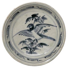 Annamese Blue & White Ceramic Dish, Bird Design, Chu Dau kiln, Vietnam, ca. 1500