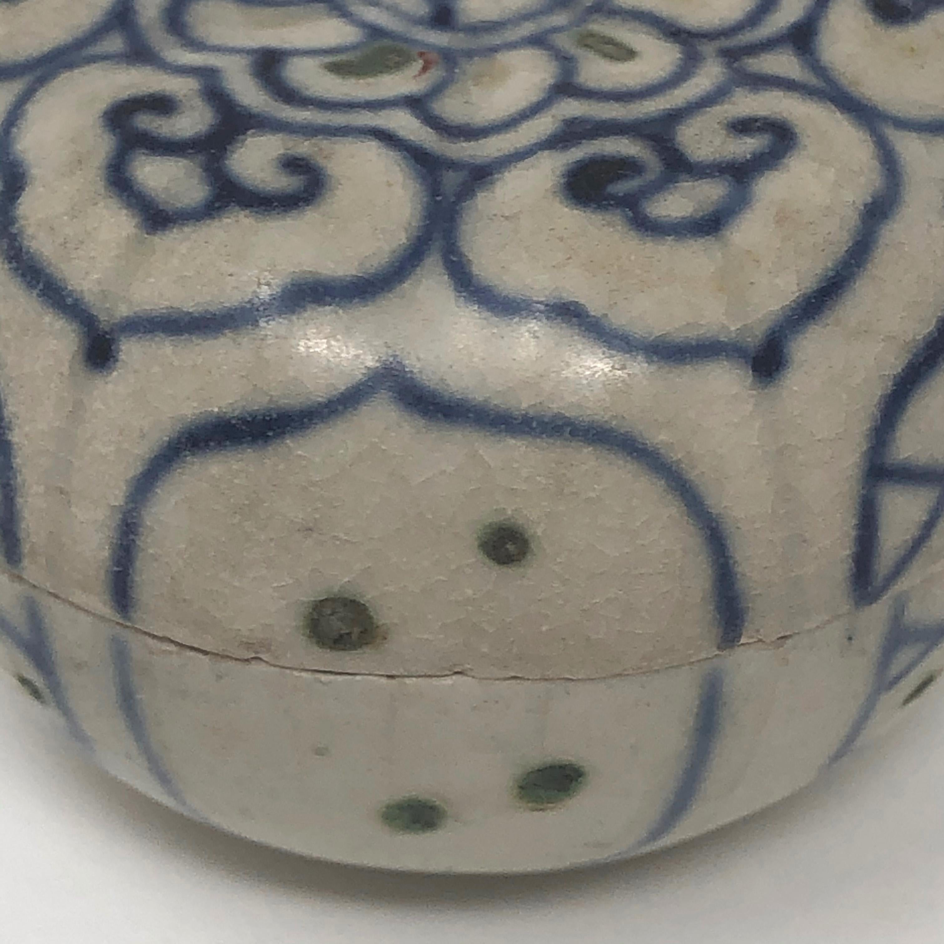 Annamese Molded Blue and White Ceramic Box, Chu Dau kiln, Vietnam For Sale 5