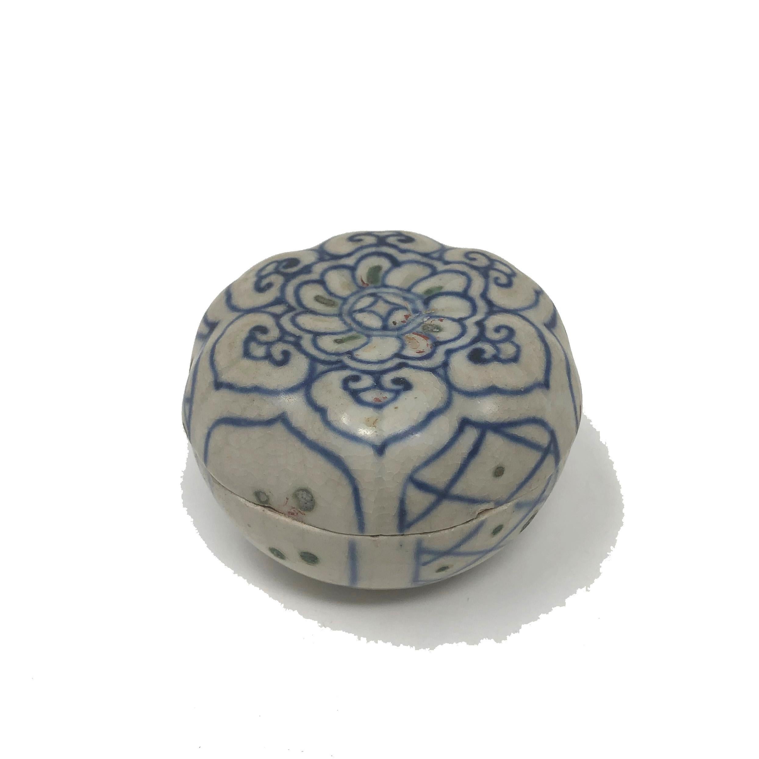 18th Century and Earlier Annamese Molded Blue and White Ceramic Box, Chu Dau kiln, Vietnam For Sale