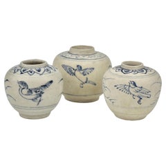 Three Annamese Small Jars with bird design, 15th century, Le Dynasty