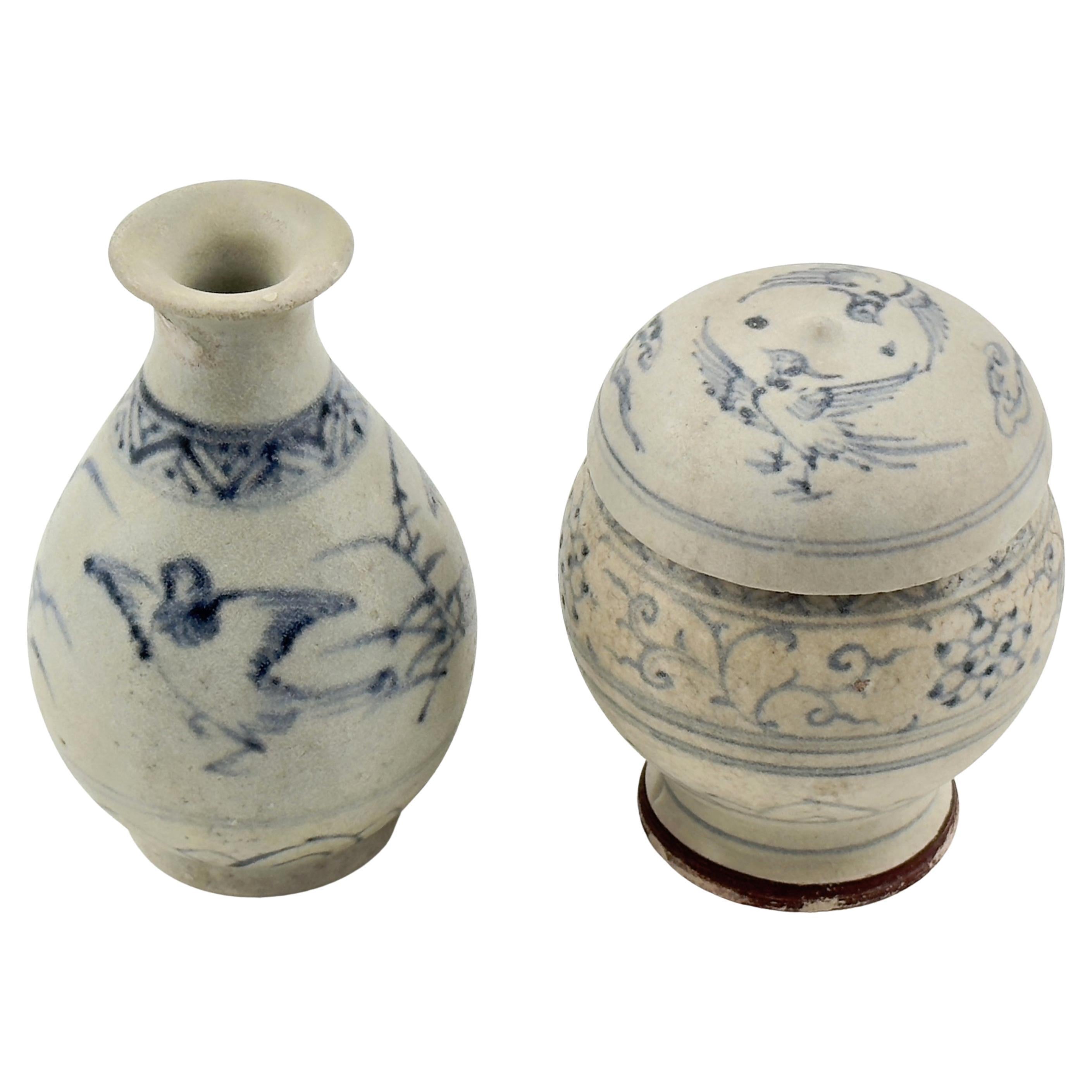 Annamese Stoneware Miniature Vase and Jar, Hoi An Hoard, Late 15th C, Le Dynasty
