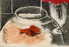 Biglietto di auguri per Madame R. G. Michel e famiglia (pesce rosso in una boccia, vaso