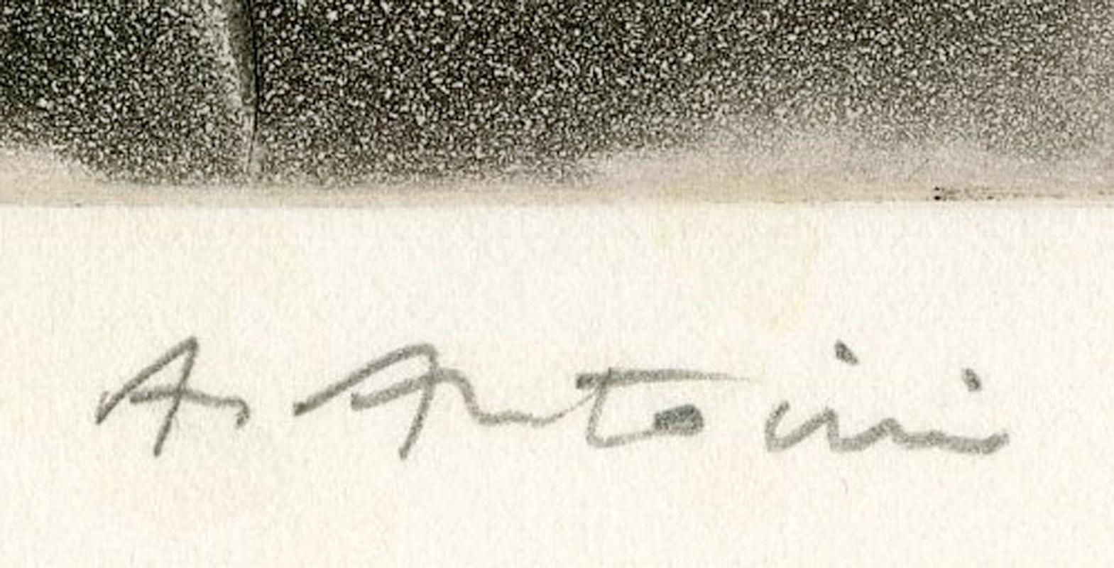 Tarjeta de felicitación navideña para Madame R. G. Michel y familia (Pez dorado en pecera, jarrón - Still-Life Print Beige de Annapia Antonini