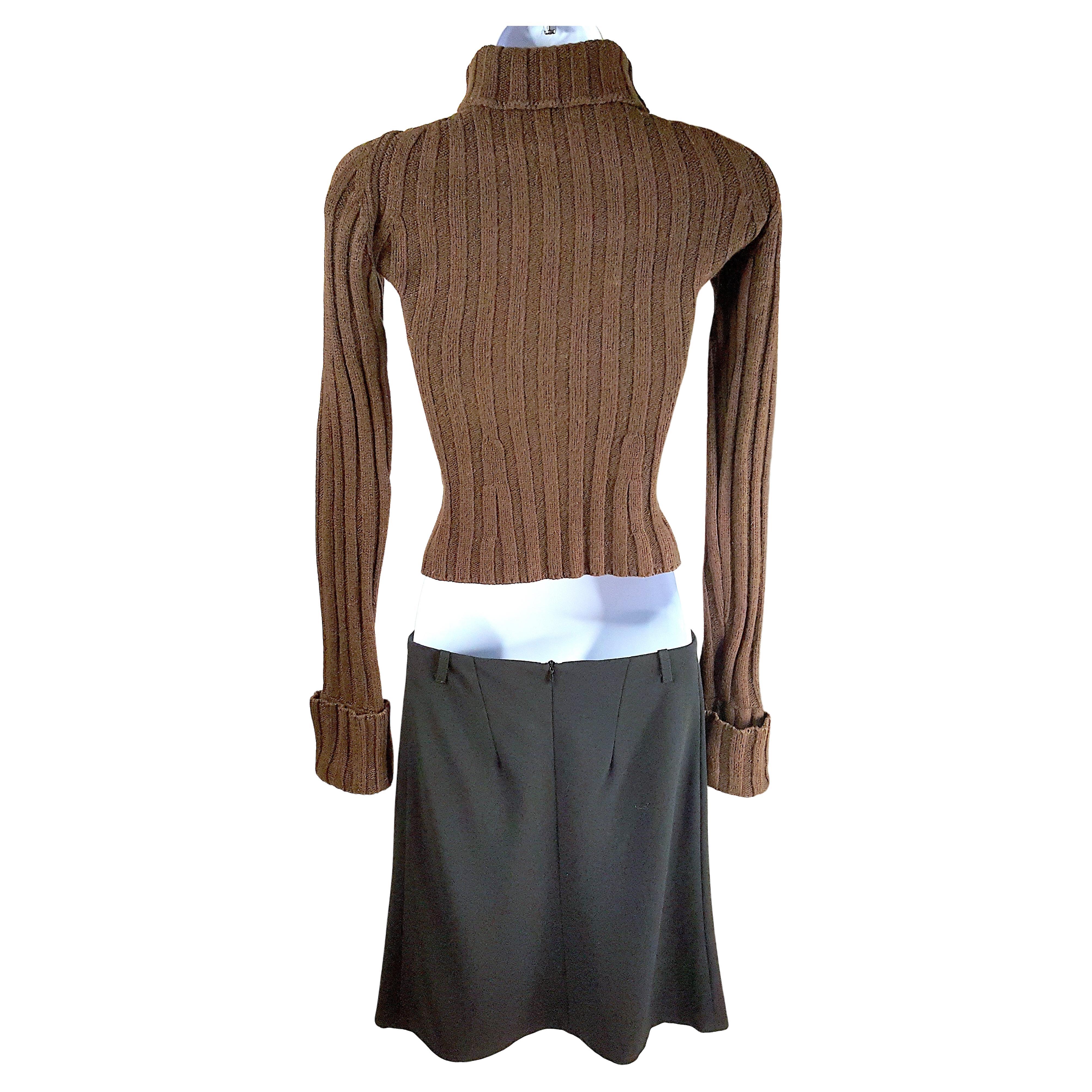 AnnDemeulemeester 1996 Wool Set RibbedHighNeckKnit & BiasCut LowWaistMiniSkirt  In Excellent Condition For Sale In Chicago, IL