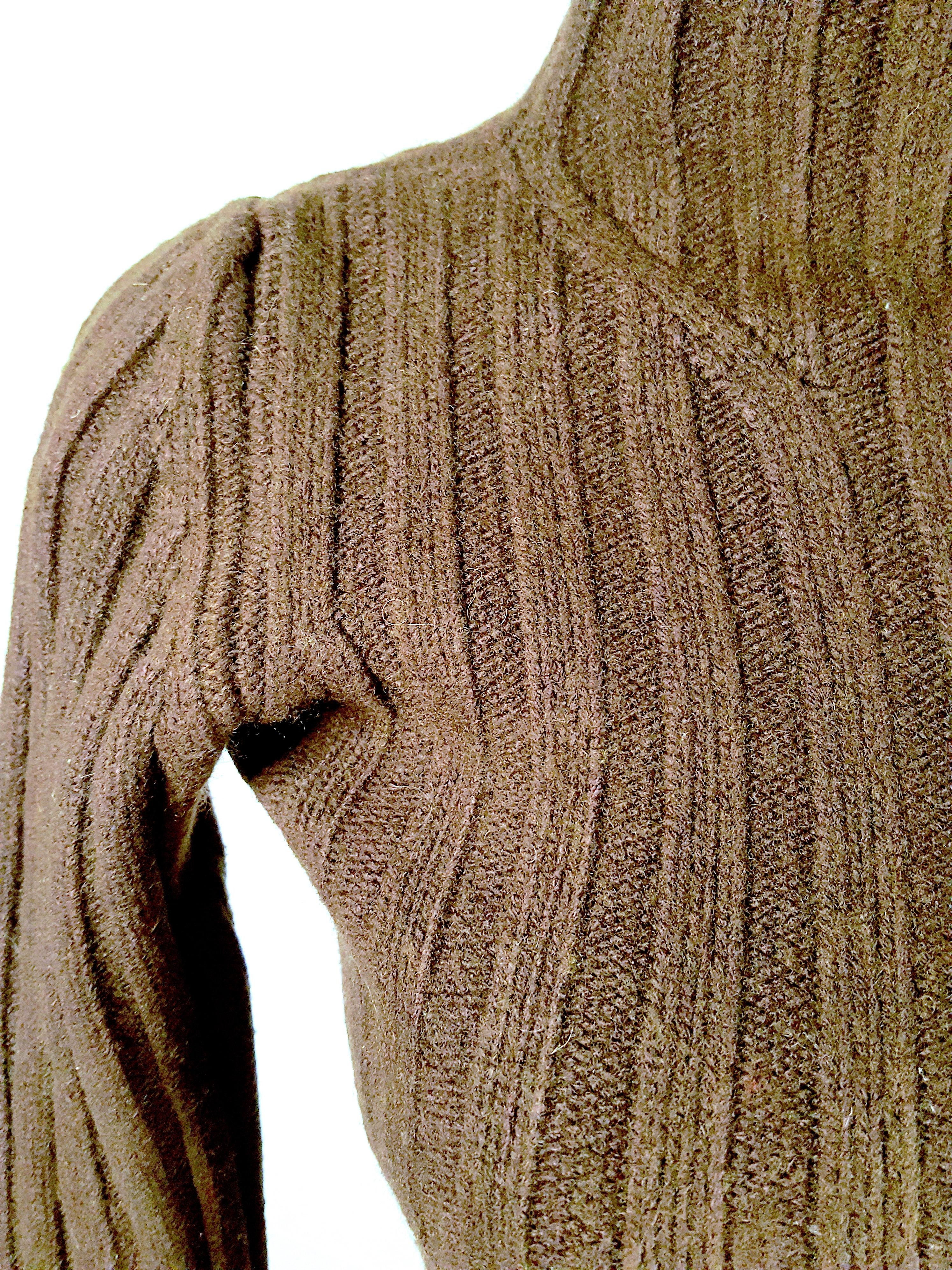 AnnDemeulemeester 1996 Wool Set RibbedHighNeckKnit & BiasCut LowWaistMiniSkirt  For Sale 2