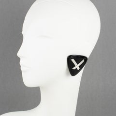 Anne and Frank Vigneri Black Lucite and Sterling Silver Clip Earrings