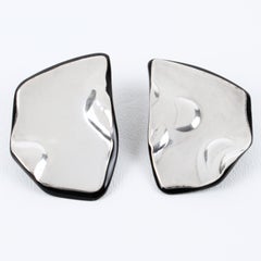 Anne and Frank Vigneri Black Lucite and Sterling Silver Clip Earrings