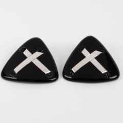 Anne und Frank Vigneri Ohrclips aus schwarzem Lucite und Sterlingsilber