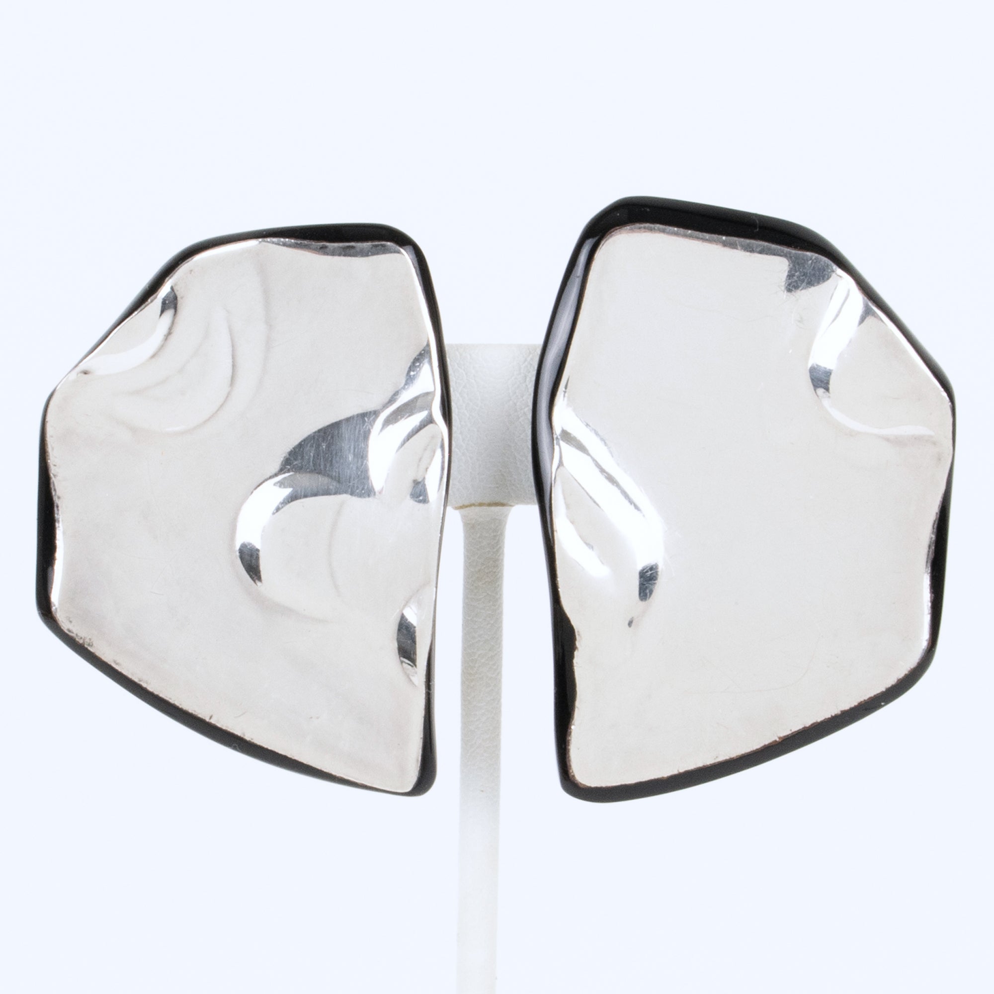 Anne and Frank Vigneri Black Lucite and Sterling Silver Clip Earrings