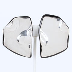 Anne and Frank Vigneri Black Lucite and Sterling Silver Clip Earrings