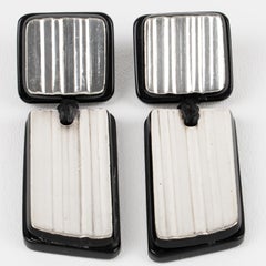 Anne & Frank Vigneri Orecchini a clip in lucite nera e argento sterling