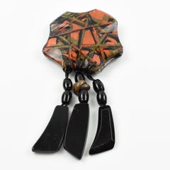 Anne and Frank Vigneri Colorful Acrylic Resin Brooch with Dangling Charms