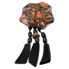Anne and Frank Vigneri Colorful Acrylic Resin Brooch with Dangling Charms
