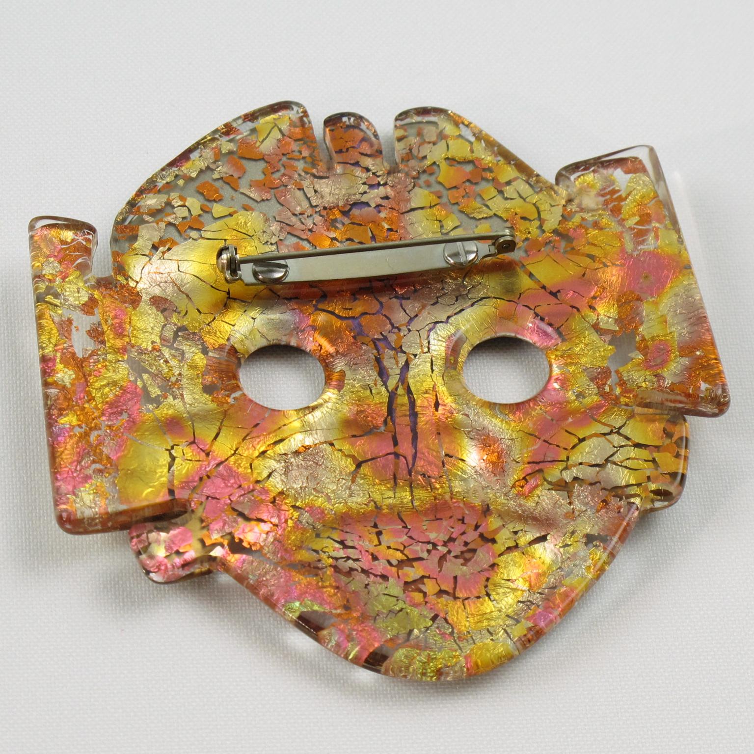 Modernist Anne and Frank Vigneri Oversized Lucite Mask Pin Brooch