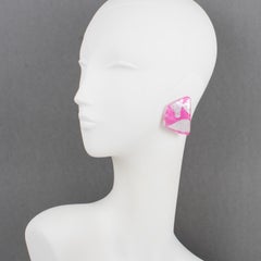 Anne and Frank Vigneri Pink and Silver Foil Resin Clip Earrings