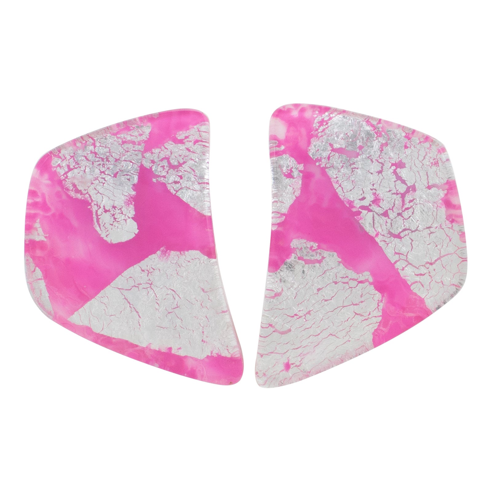 Anne and Frank Vigneri Pink and Silver Foil Resin Clip Earrings