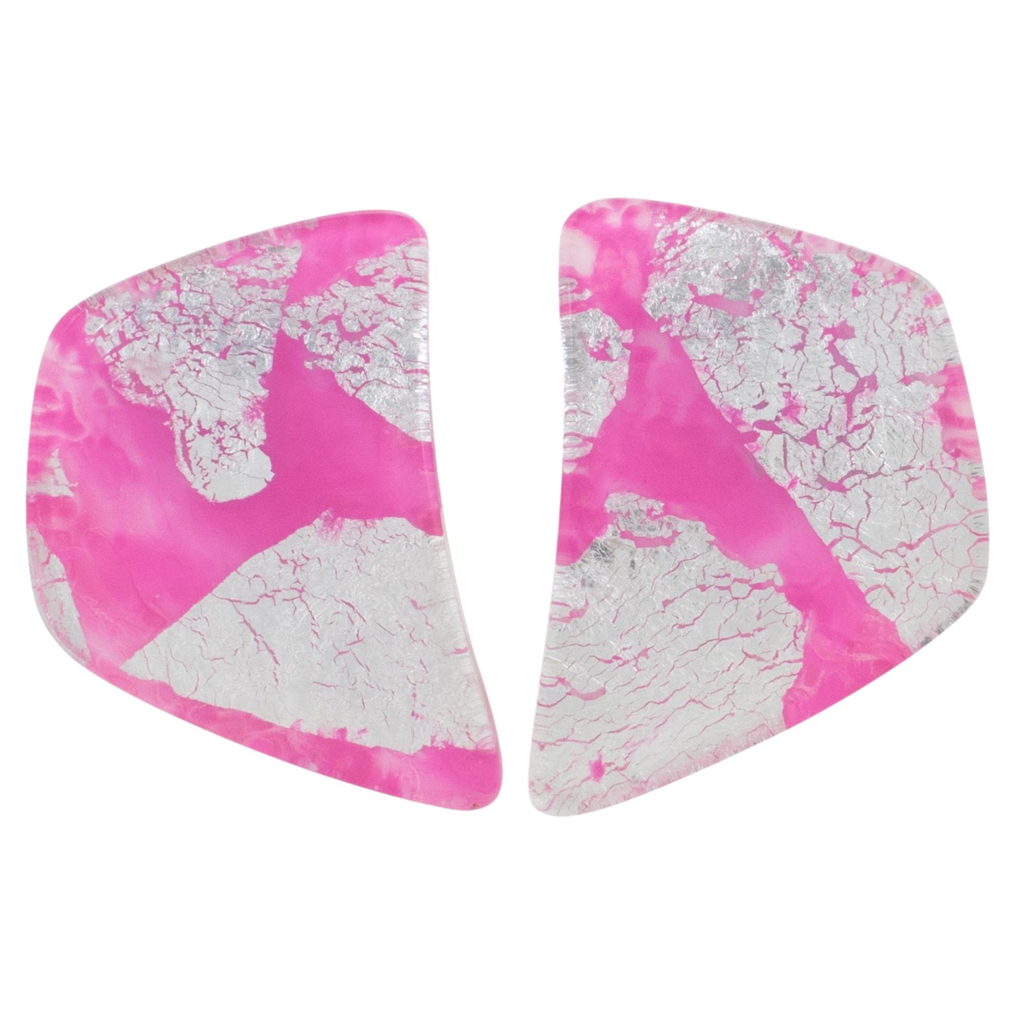 Anne and Frank Vigneri Pink and Silver Foil Resin Clip Earrings For Sale