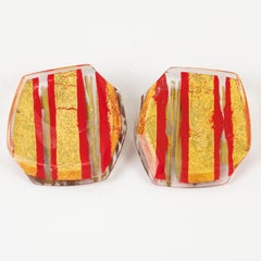 Anne and Frank Vigneri Red and Gold Foil Resin Clip Earrings