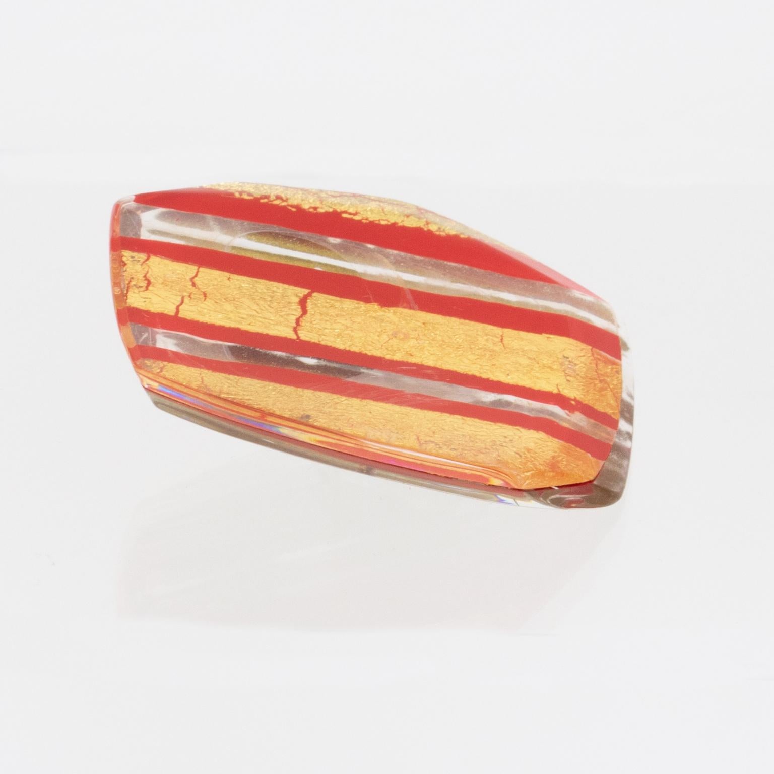 Women's or Men's Anne and Frank Vigneri Red and Gold Foil Resin Clip Earrings For Sale