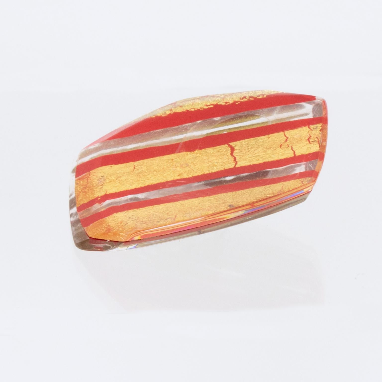 Anne and Frank Vigneri Red and Gold Foil Resin Clip Earrings For Sale 2