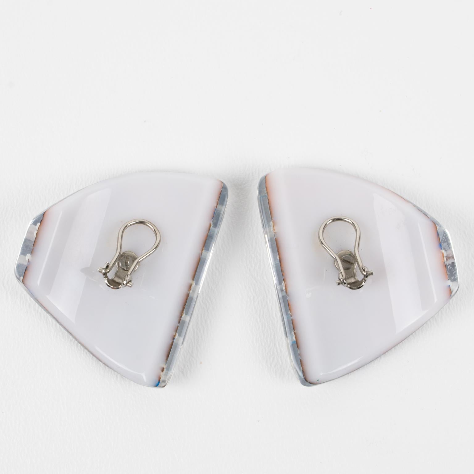 Anne and Frank Vigneri Silver Foil and Resin Clip Earrings In Good Condition For Sale In Atlanta, GA