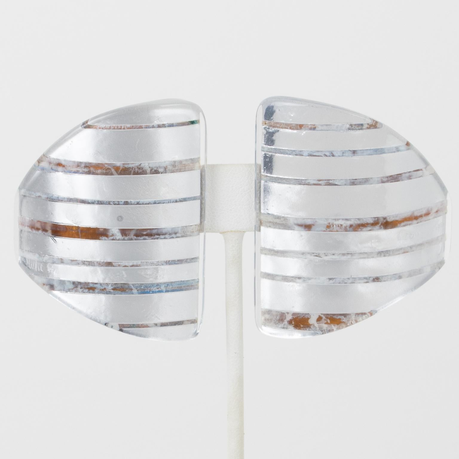Anne and Frank Vigneri Silver Foil and Resin Clip Earrings For Sale 2
