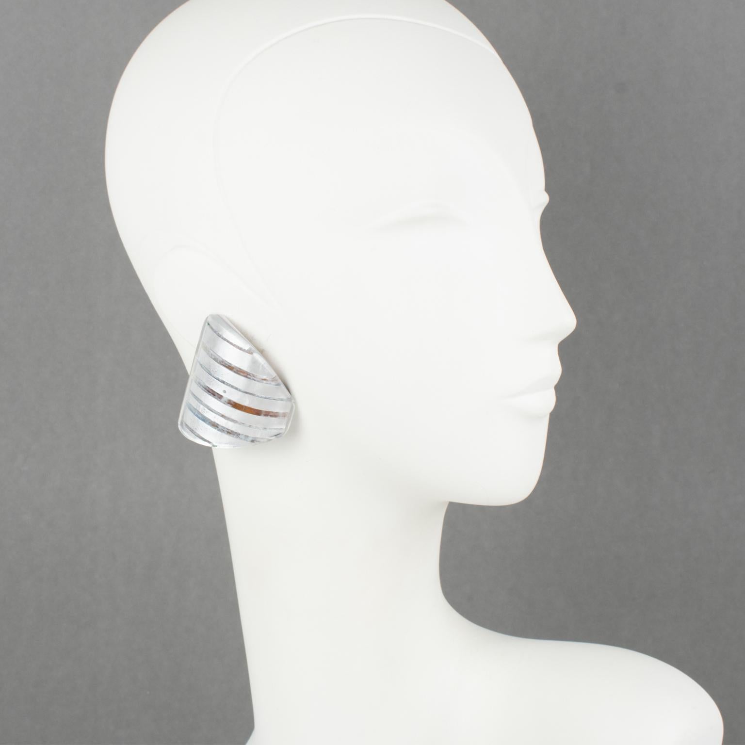 Anne and Frank Vigneri Silver Foil and Resin Clip Earrings For Sale 4