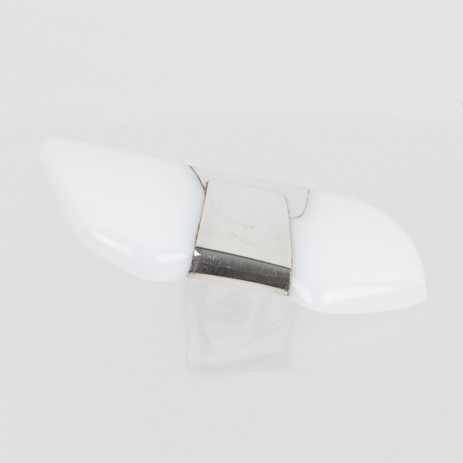 Women's or Men's Anne and Frank Vigneri Sterling Silver and White Lucite Clip Earrings For Sale