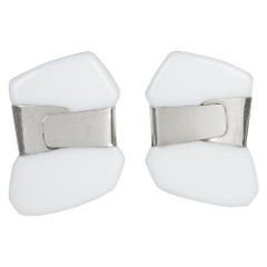 Anne and Frank Vigneri Sterling Silver and White Lucite Clip Earrings