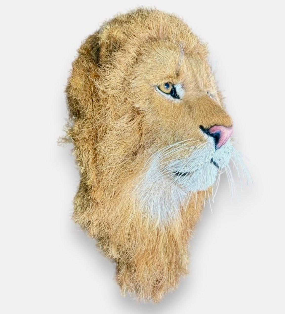 Lions Head Big Game Trophy Natural Sisal Fiber Sculpture Lion Anne Andersson Art For Sale 1