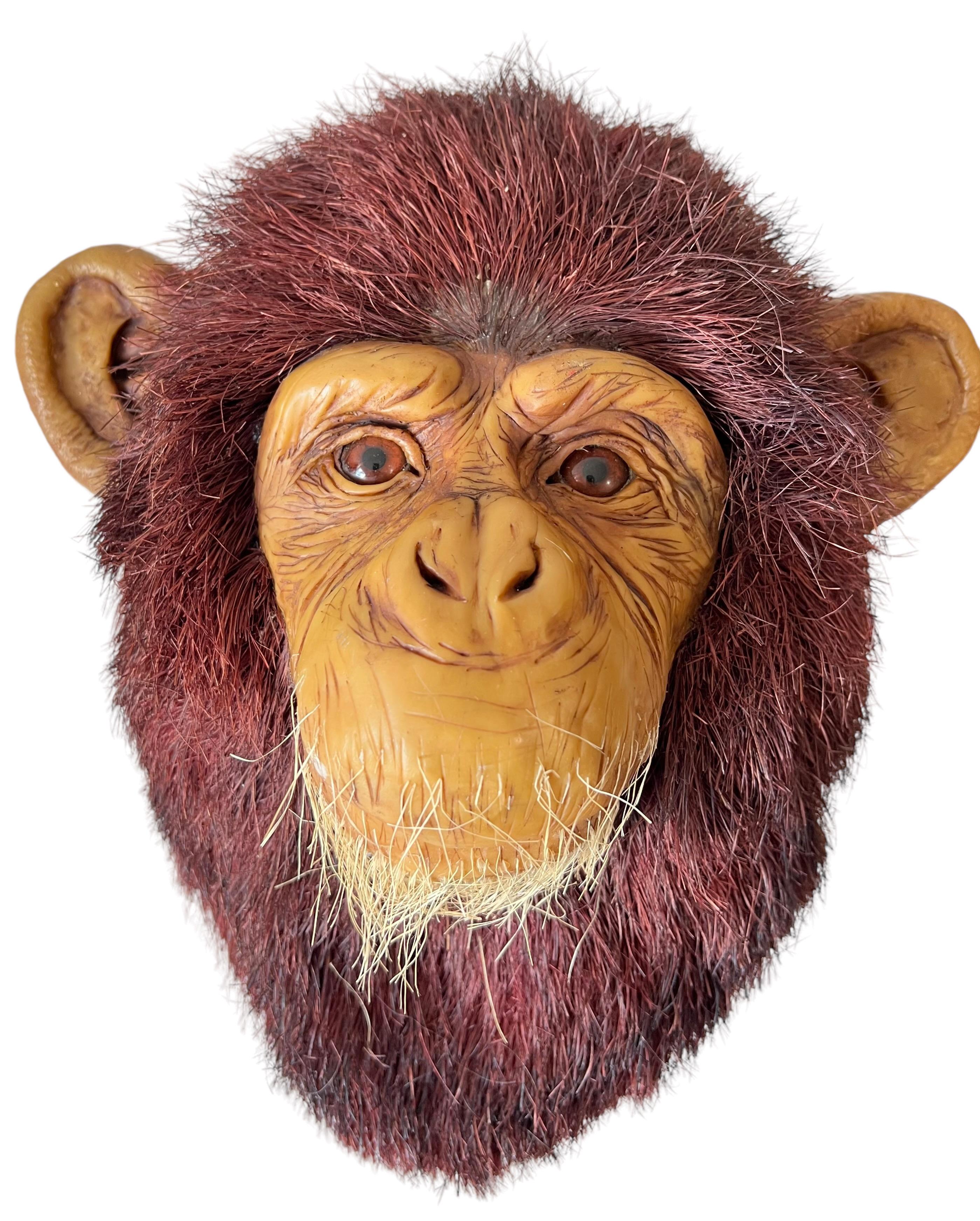 Monkey Head Natural Sisal Fiber Clay Sculpture Chimpanzee Anne Andersson Art For Sale 6
