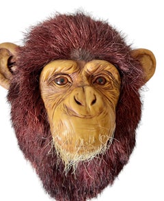 Monkey Head Natural Sisal Fiber Clay Sculpture Chimpanzee Anne Andersson Art