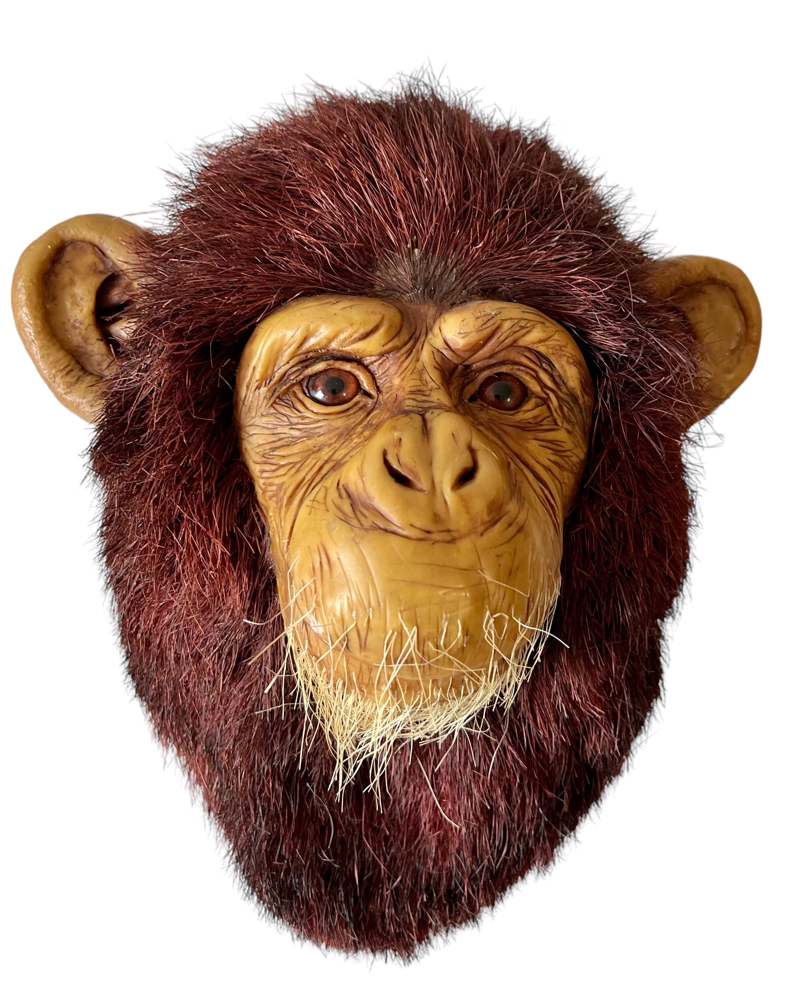 Monkey Head Natural Sisal Fiber Clay Sculpture Chimpanzee Anne Andersson Art For Sale 1