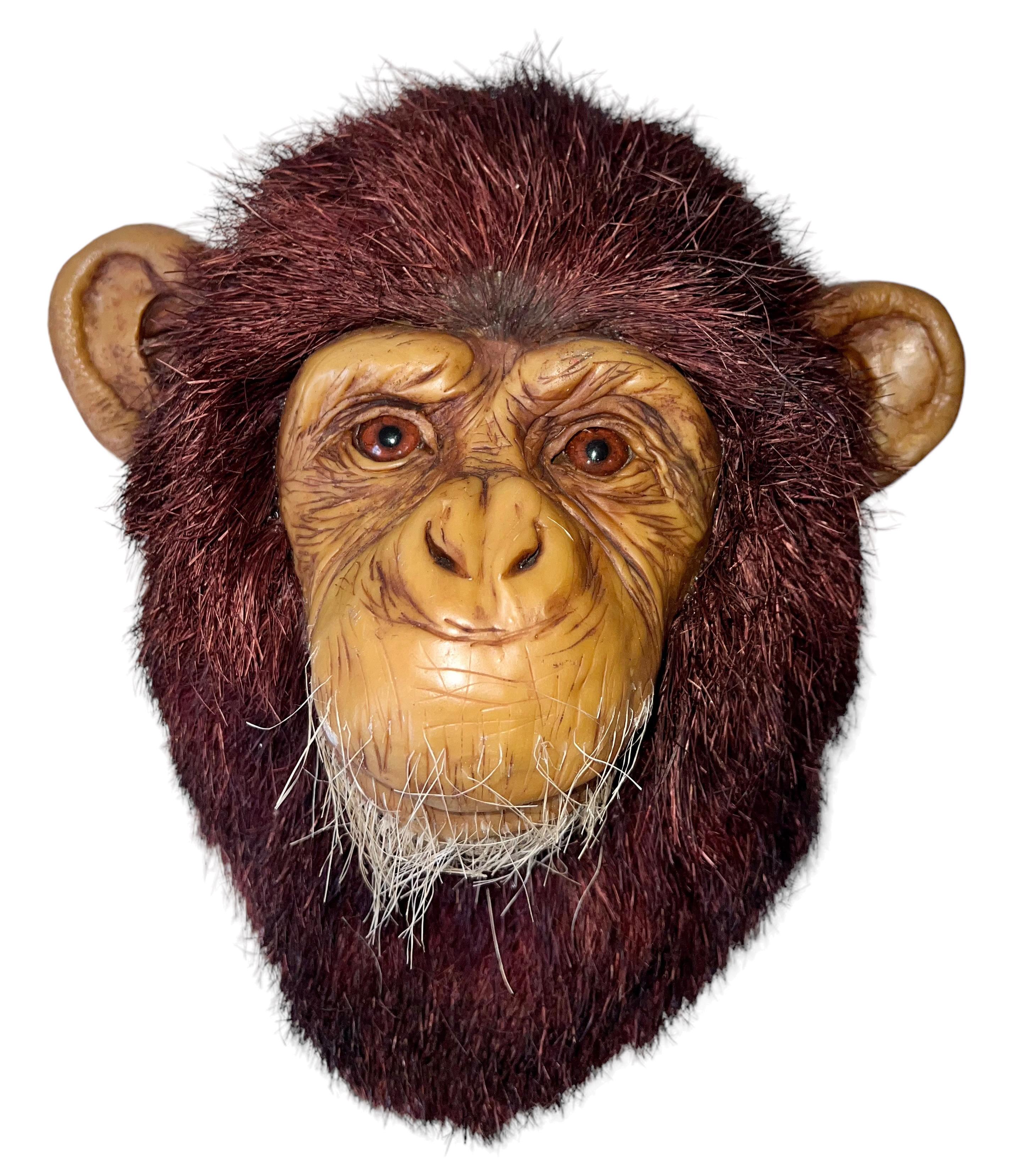 Monkey Head Natural Sisal Fiber Clay Sculpture Chimpanzee Anne Andersson Art For Sale 2