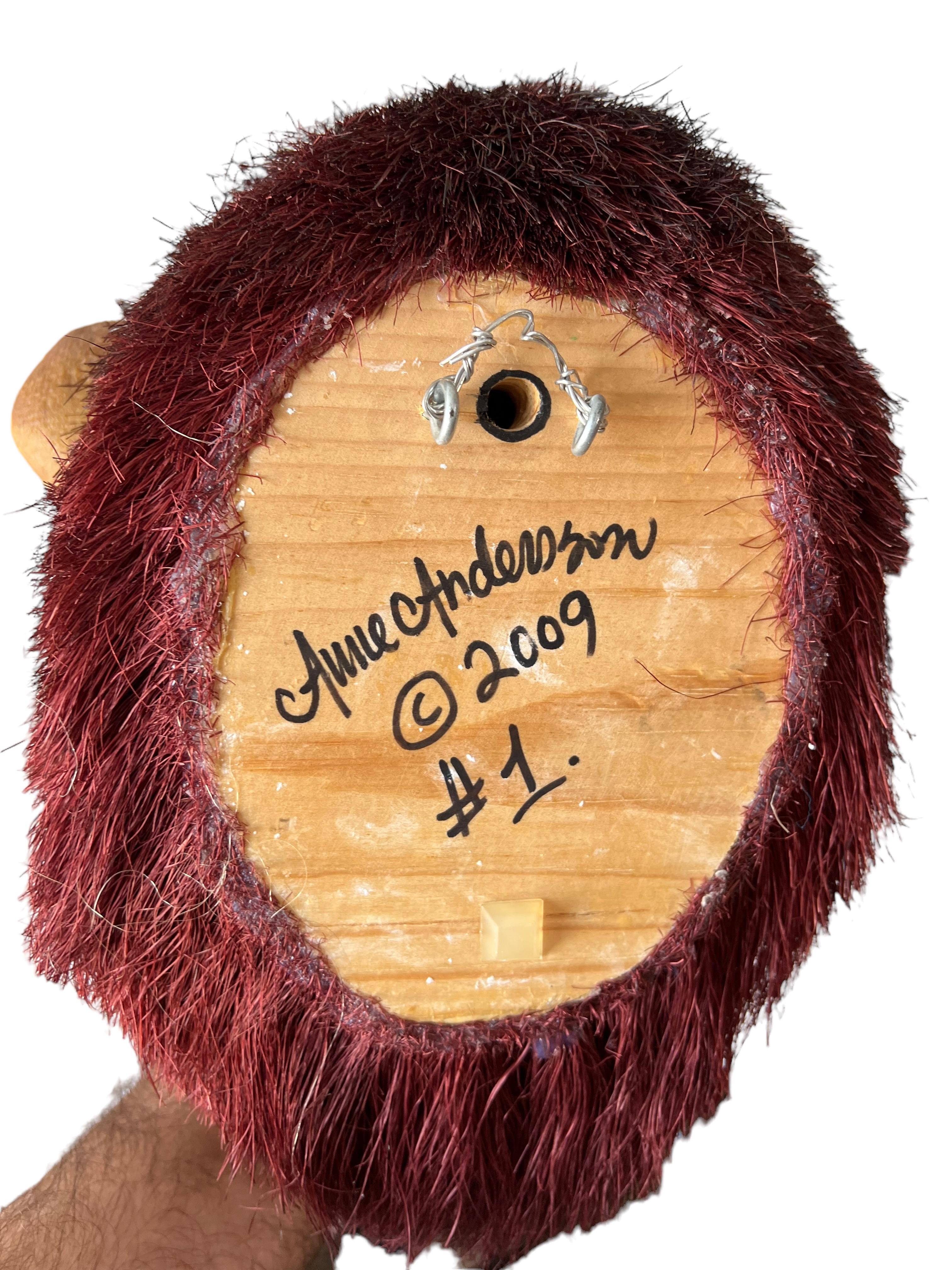 Monkey Head Natural Sisal Fiber Clay Sculpture Chimpanzee Anne Andersson Art For Sale 3