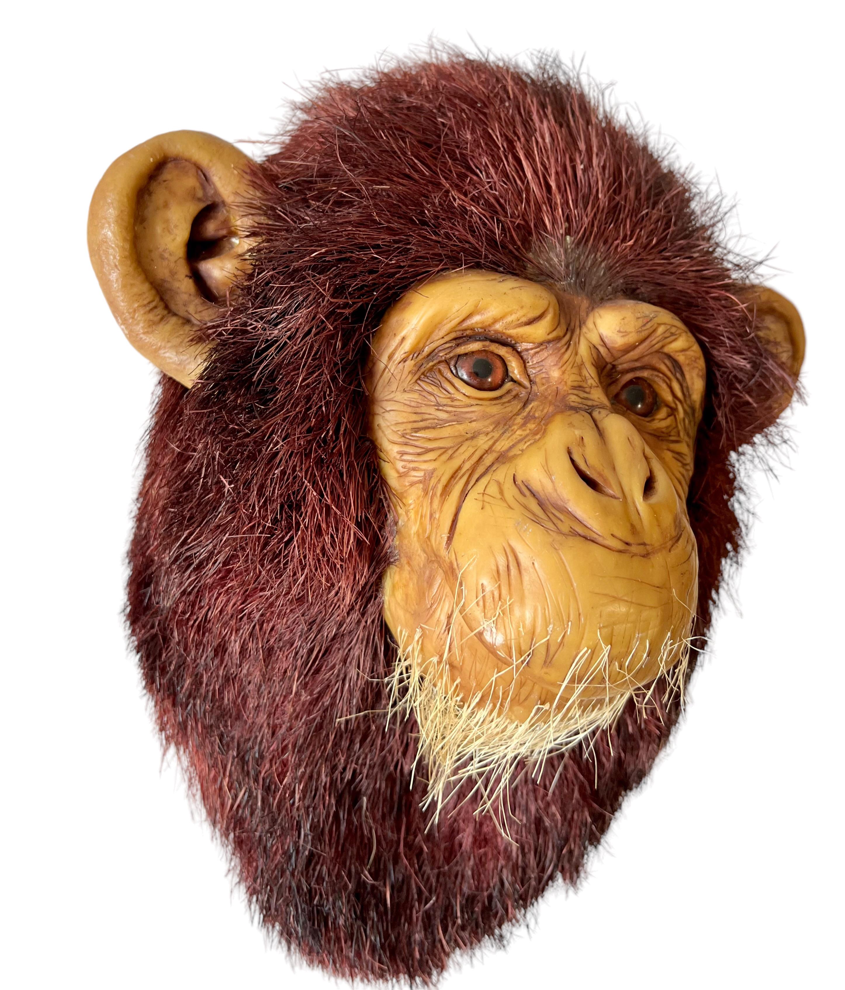 Monkey Head Natural Sisal Fiber Clay Sculpture Chimpanzee Anne Andersson Art For Sale 5