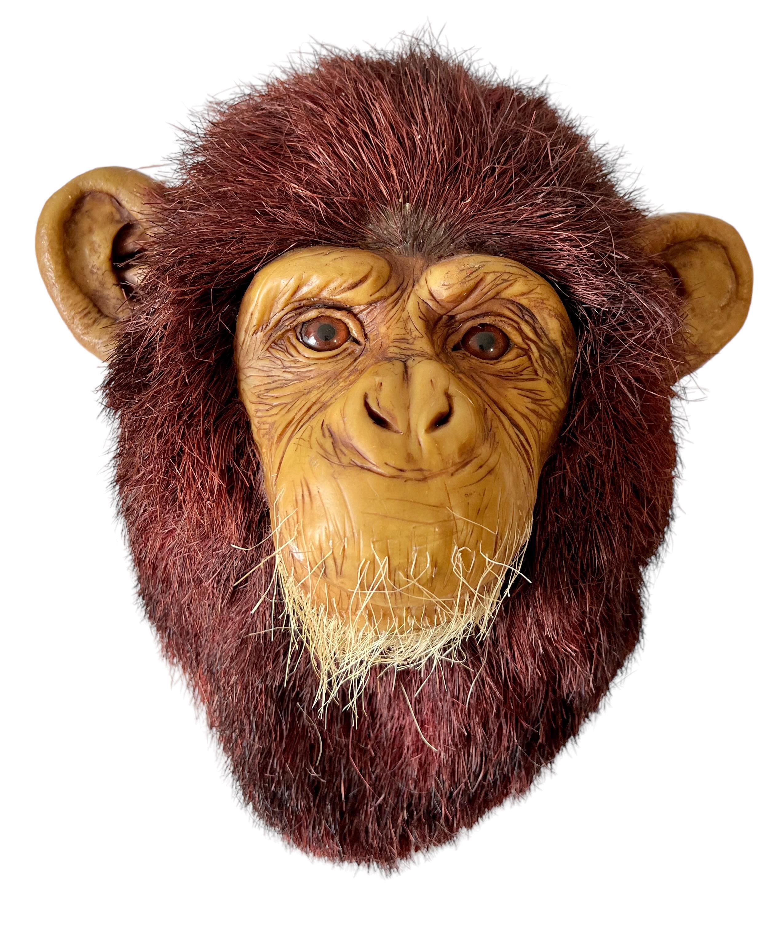 Tête de singe en argile naturelle de sisal sculptée Chimpanzee Anne Andersson Art