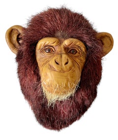 Vintage Monkey Head Natural Sisal Fiber Clay Sculpture Chimpanzee Anne Andersson Art