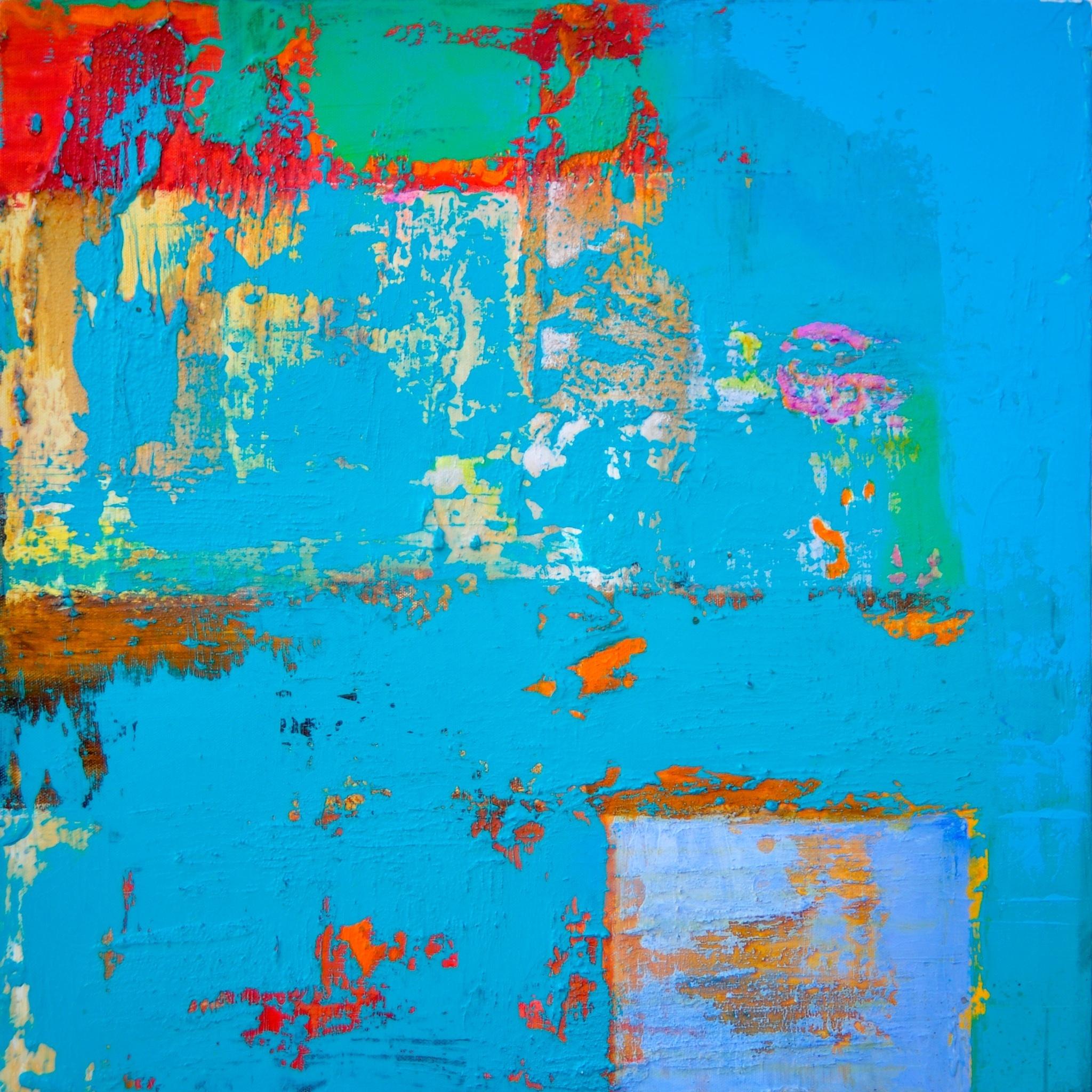 157 Grata Azzurra, Técnica mixta sobre lienzo - Mixed Media Art de Anne B Schwartz